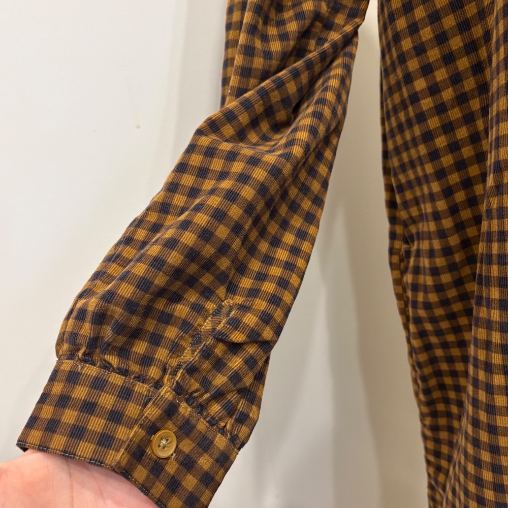 Garnet Hill Daphne Corduroy Dress Brown Check Plaid Gingham Ruffle Mock Neck M - Picture 6 of 11